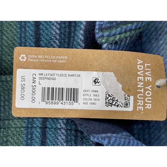 Eddie Bauer Mens Fast Fleece Shirt Large Striped Blue Green Long Sleeve Button - Picture 8 of 11